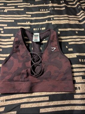 Gymshark Burgundy Camo Lace-Up Seamless Sports Bra
